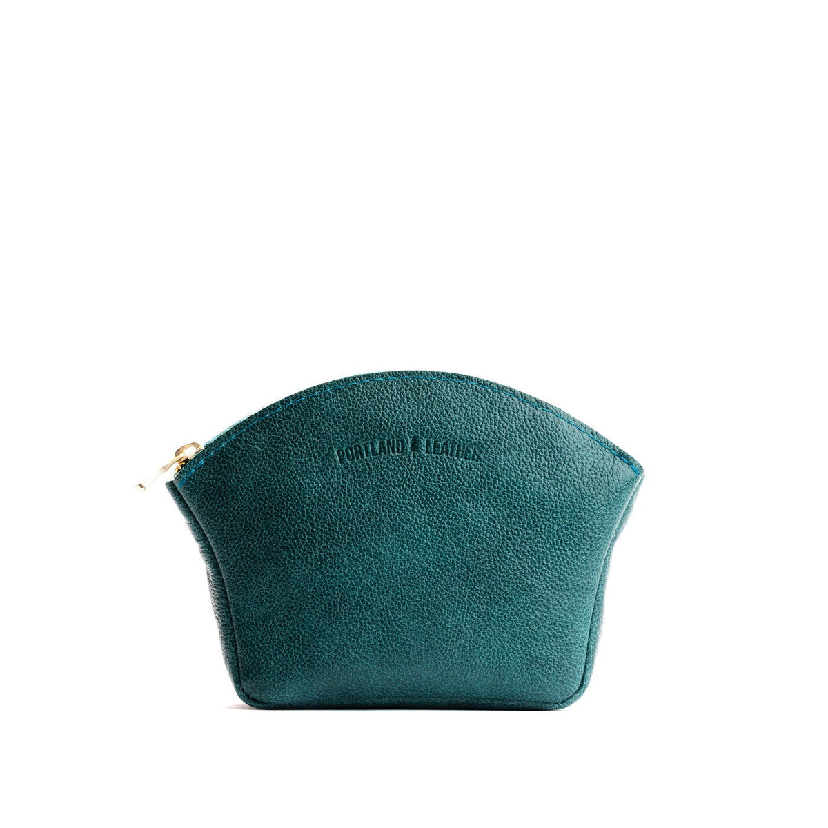 Sea Glass*Large | Seashell shaped leather makeup bag with curved top zipper and flat bottom
