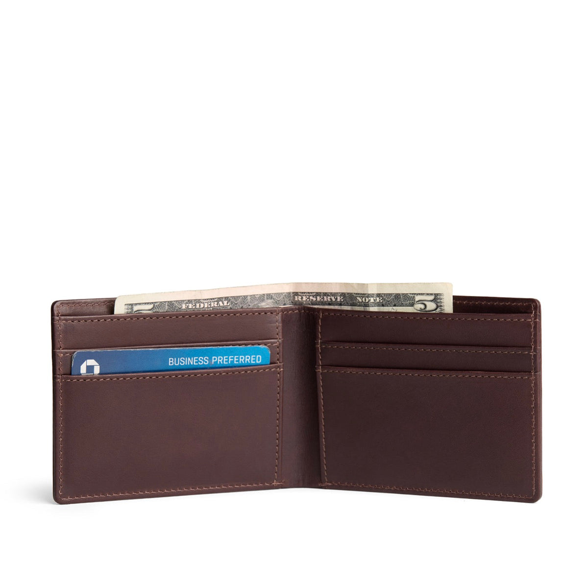 Trailstone*Classic | Bifold leather wallet with visible stitching on a white background