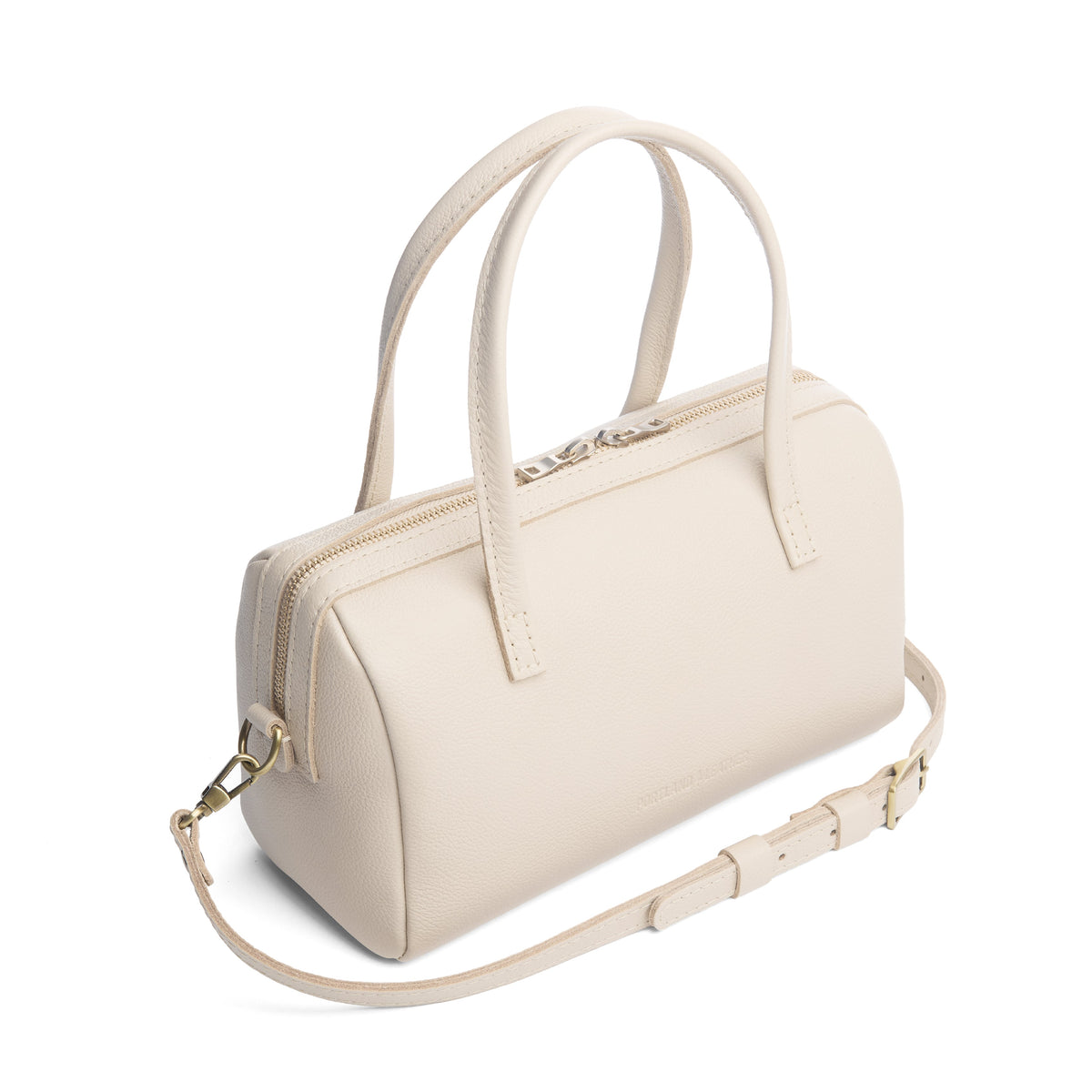 Pebbled Bone*Large | Mini duffle shaped handbag with crossbody strap