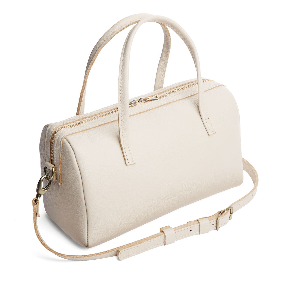 Pebbled Bone*Oversized | Mini duffle shaped handbag with crossbody strap
