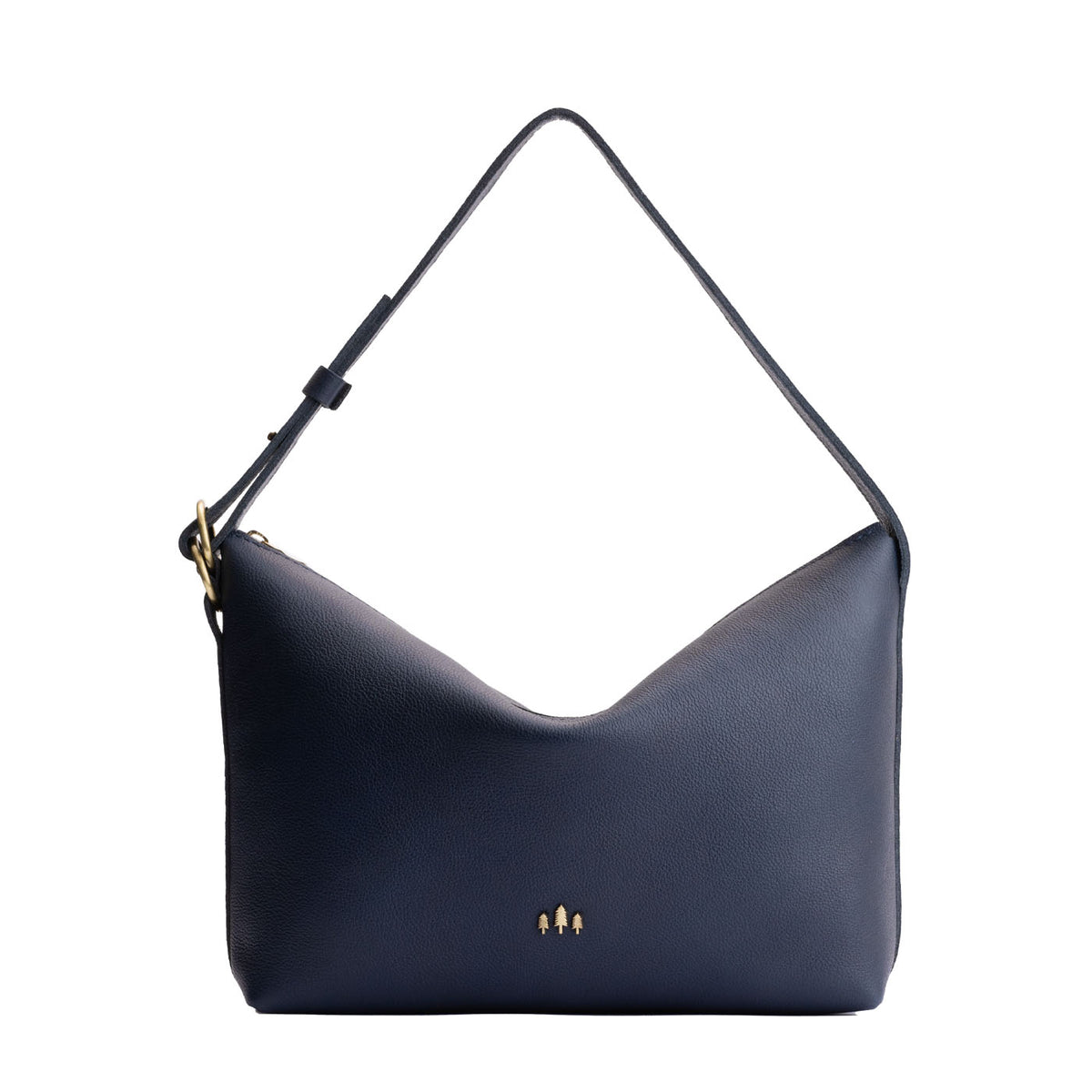 Night Owl*Large | Medium sized slouchy leather shoulder bag with zipper opening and three metal tree emblems