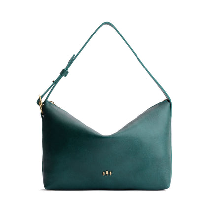 Sea Glass*Large | Medium sized slouchy leather shoulder bag with zipper opening and three metal tree emblems