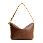 Asheville*Small | Petite slouchy leather shoulder bag with zipper opening and three metal tree emblems
