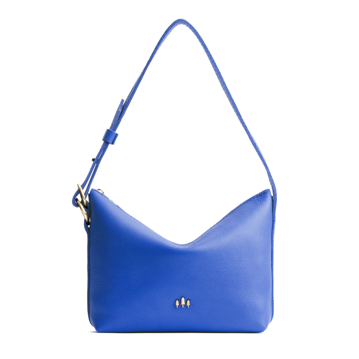 Astro Blue*Small | Petite slouchy leather shoulder bag with zipper opening and three metal tree emblems