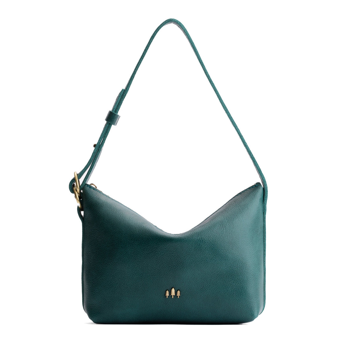 Sea Glass*Small | Petite slouchy leather shoulder bag with zipper opening and three metal tree emblems