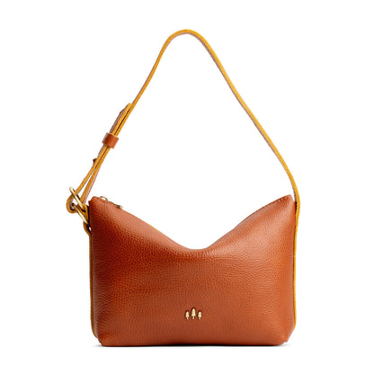 Sienna*Small | Petite slouchy leather shoulder bag with zipper opening and three metal tree emblems