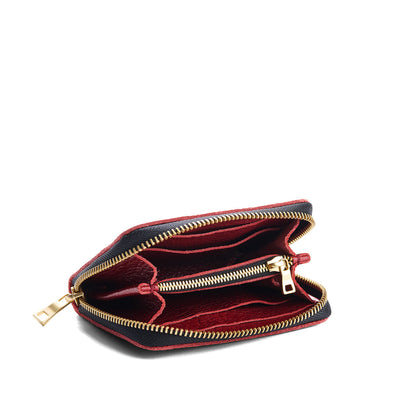 Chili Red | Small leather wallet with zipper open