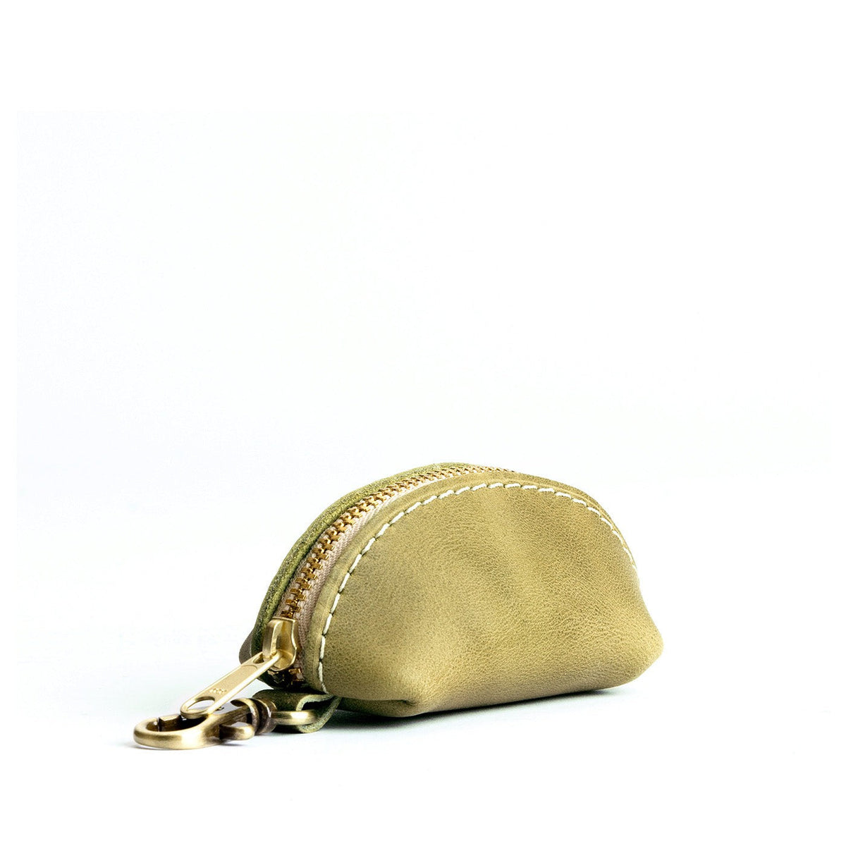 Anjou | Taco shaped leather pouch with zipper and swivel lobster clasp on white background