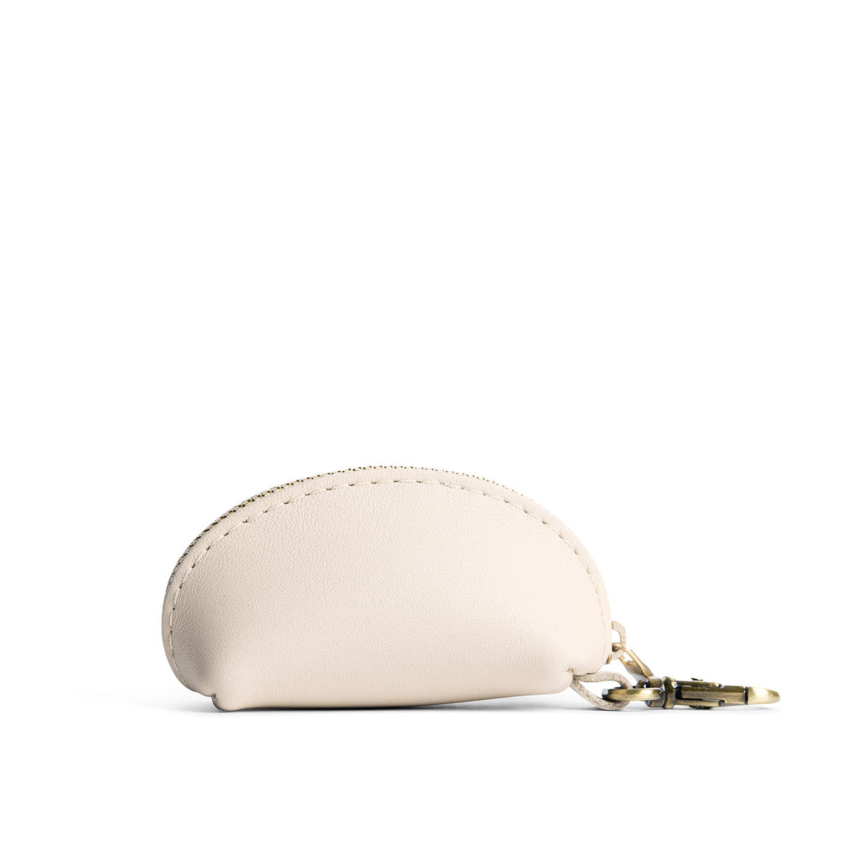 Bone | Taco shaped leather pouch with zipper and swivel lobster clasp on white background