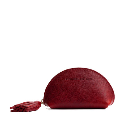Chili Red | Small leather zippered pouch with tassel