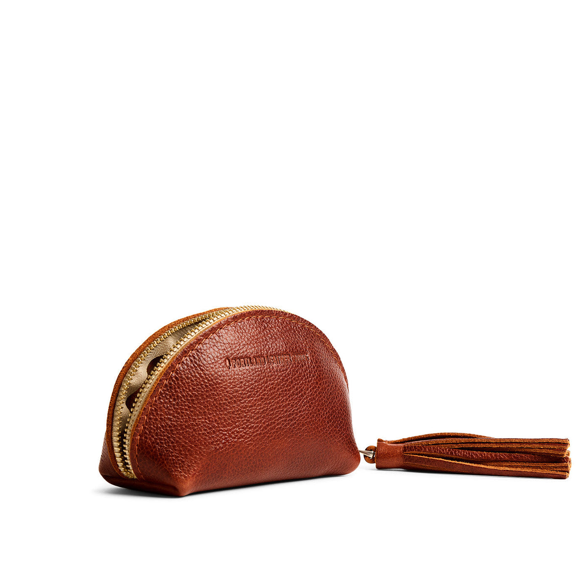 Nutmeg | Small leather zippered pouch with tassel