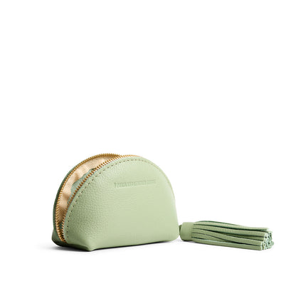 Pistachio | Small leather zippered pouch with tassel