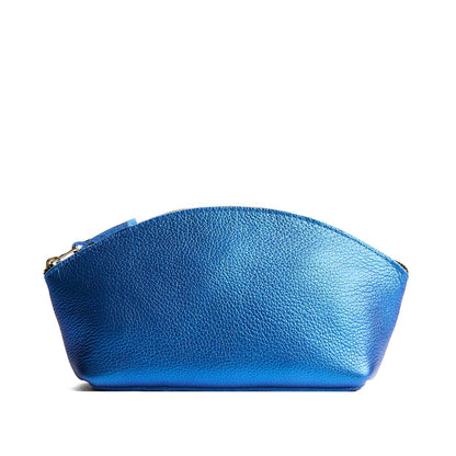 Comet Blue*Total Eclipse | Spacious leather makeup bag with curved seams and top zipper