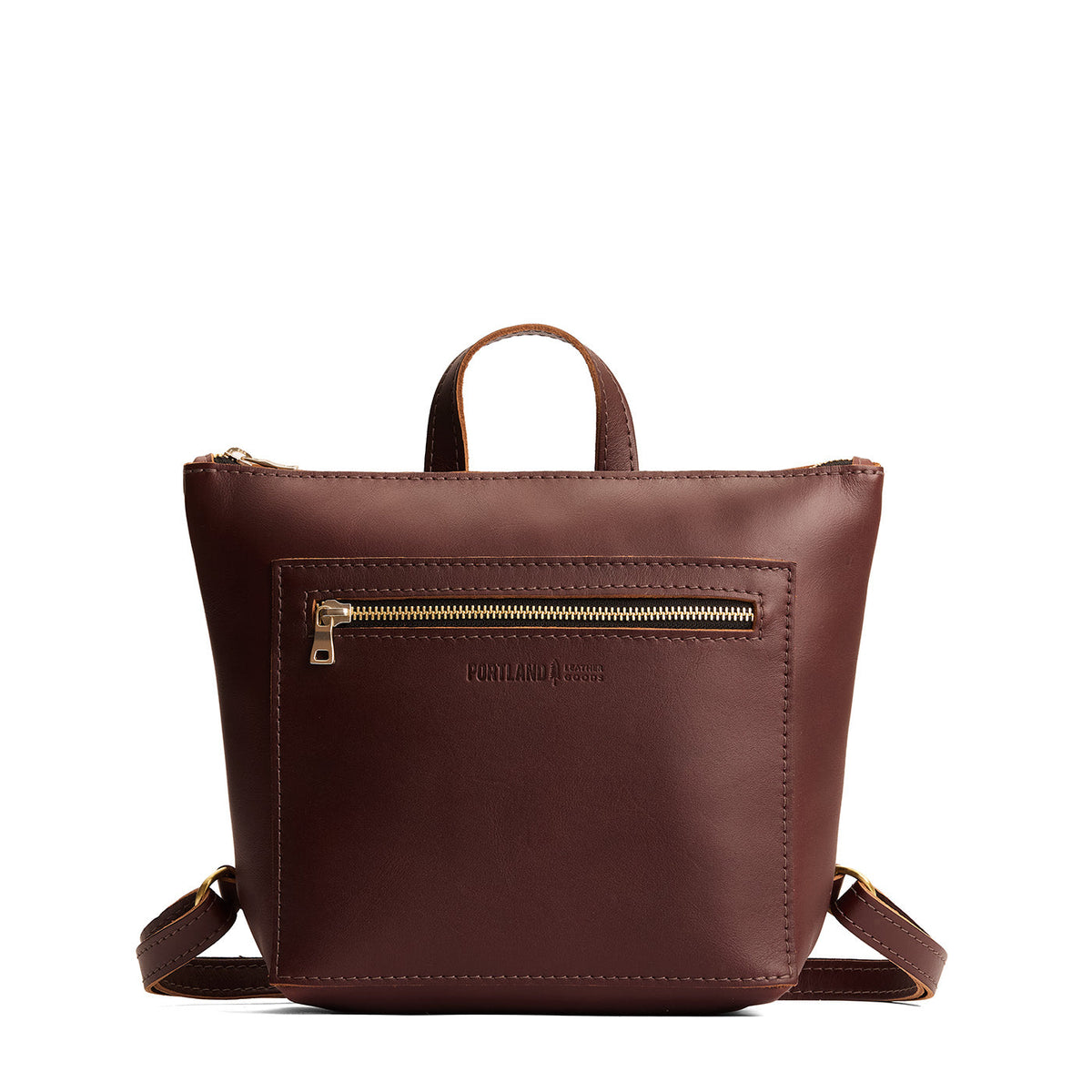 Cognac*Small | Square slim leather tote backpack