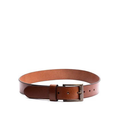 Amber | Mens smooth leather belt with antique brass buckle
