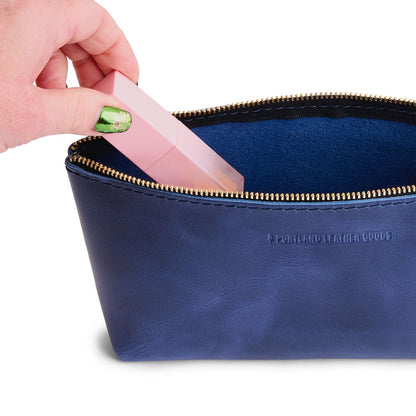 Cowboy Blue | Leather utility bag pouch with top zipper
