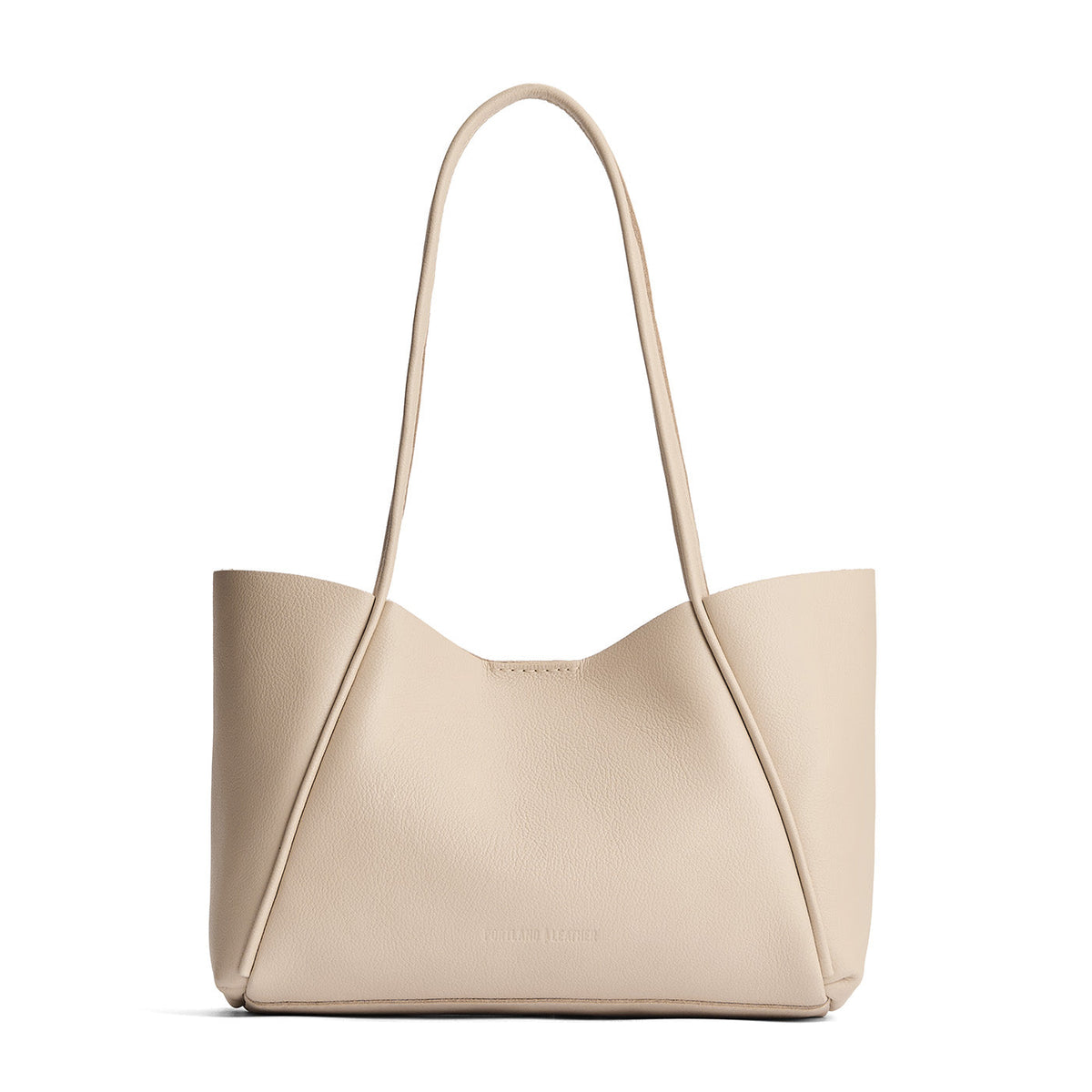 Pebbled Bone*Medium | Wide tote with leather straps and snap closure