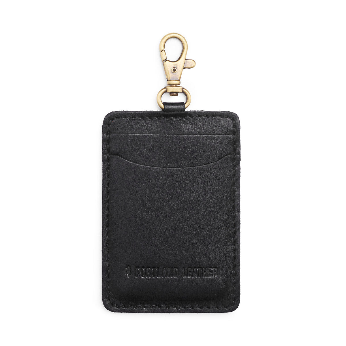 Black | A leather card holder with a swivel lobster clasp on a white background