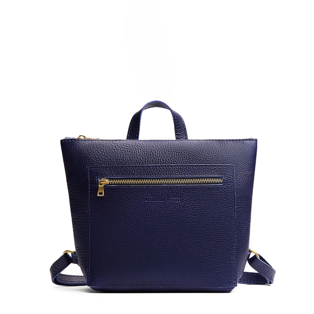 Cobalt | Petite square slim leather tote backpack with zipper closure and adjustable straps