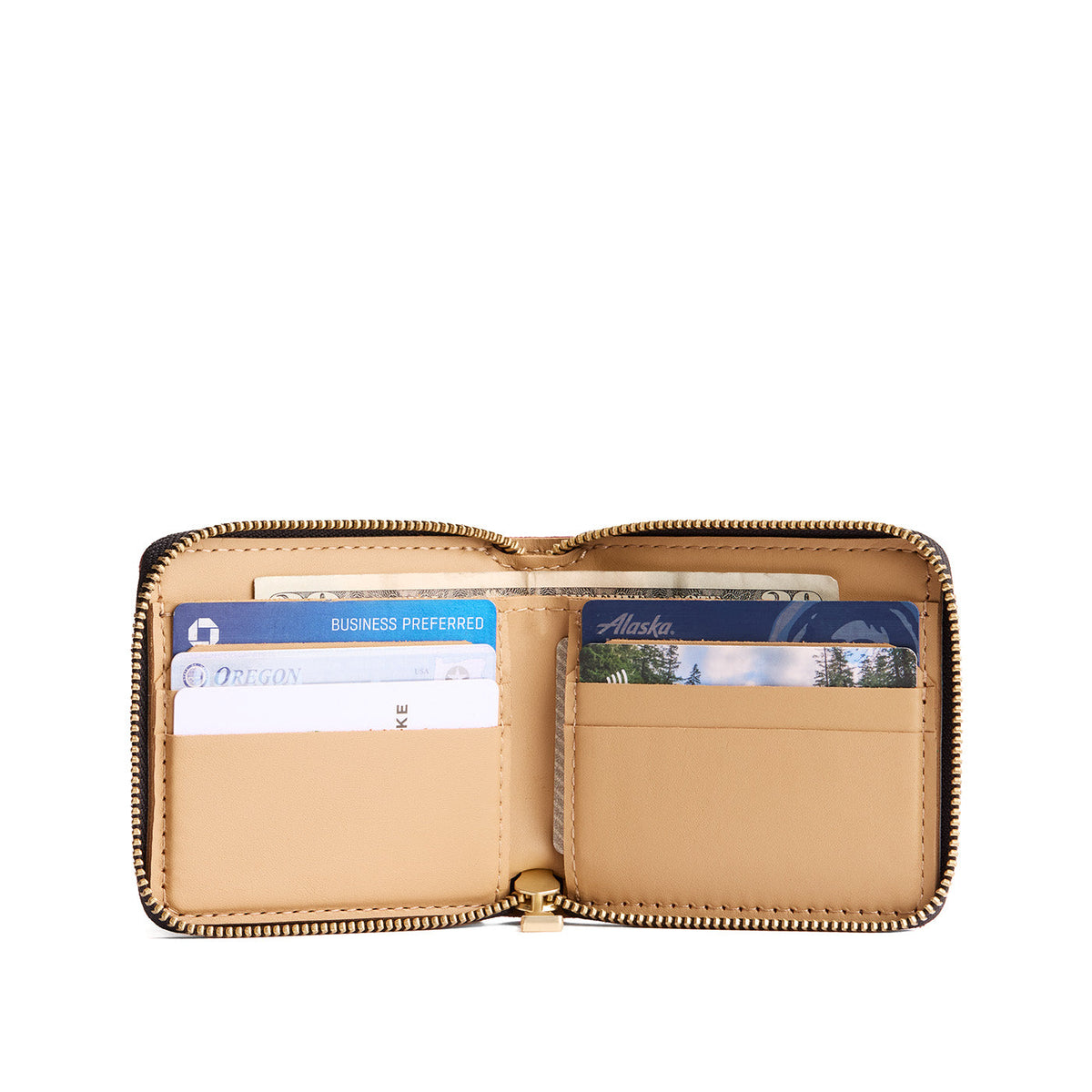 Coldbrew | Small leather zippered bifold wallet open