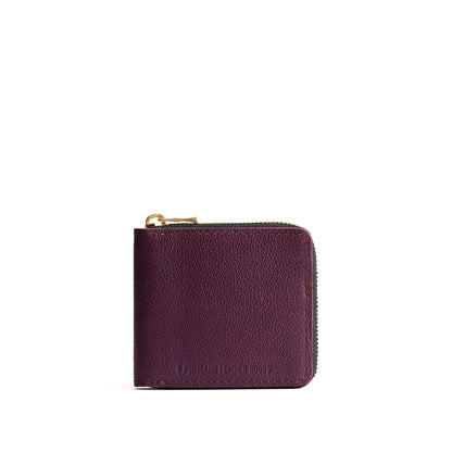 Plum | Small leather zippered bifold wallet